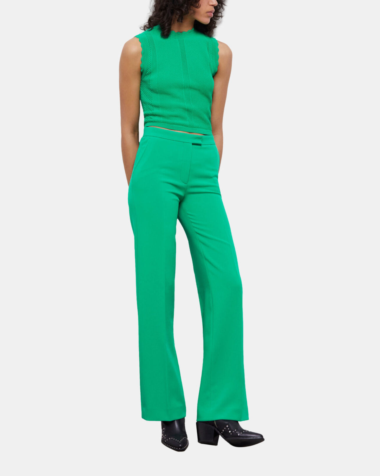 The Kooples WOMEN GREEN green short openwork knit top