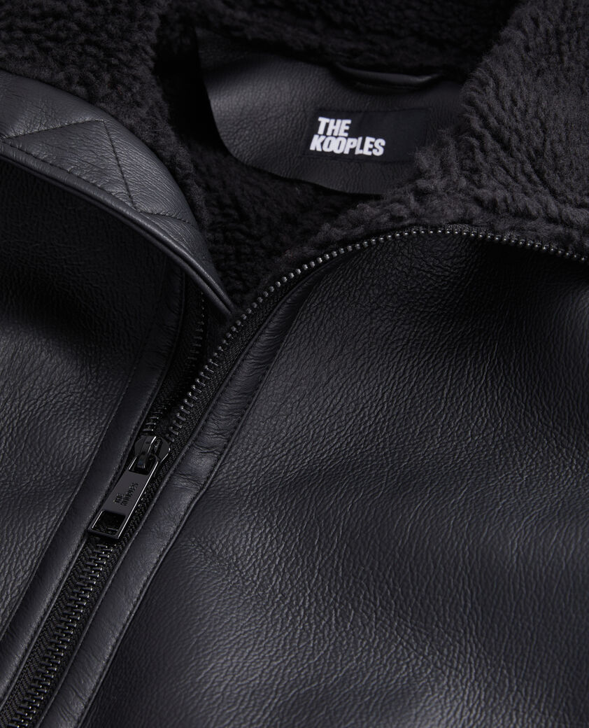 The Kooples HOMME BLACK blouson noir imitation peau lainée