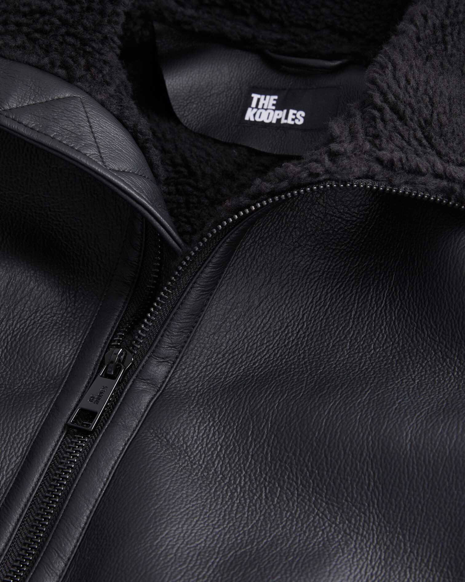 Blouson noir imitation peau lainée, BLACK, hi-res image number null
