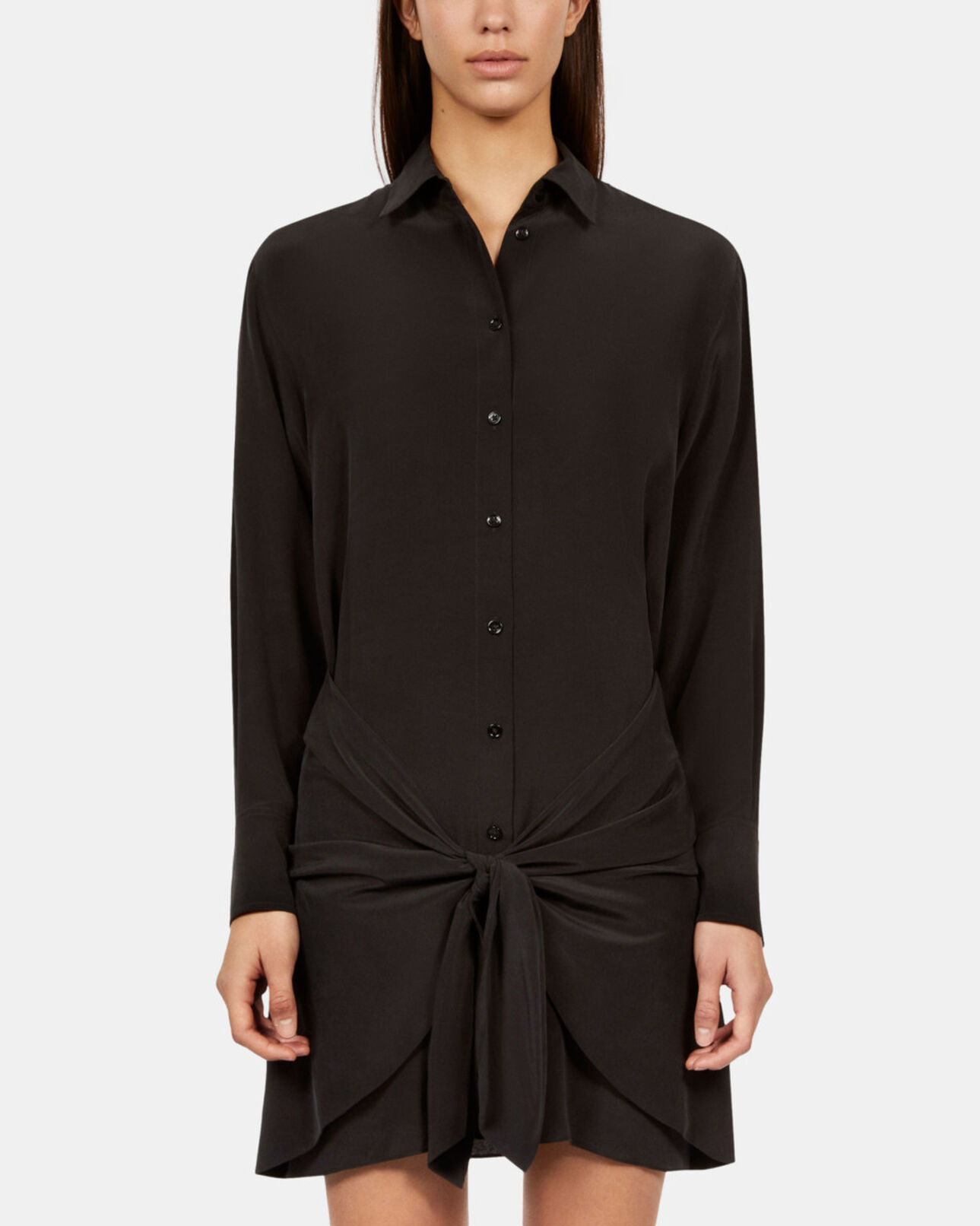 The Kooples WOMEN BLACK short black shirt dress with bow