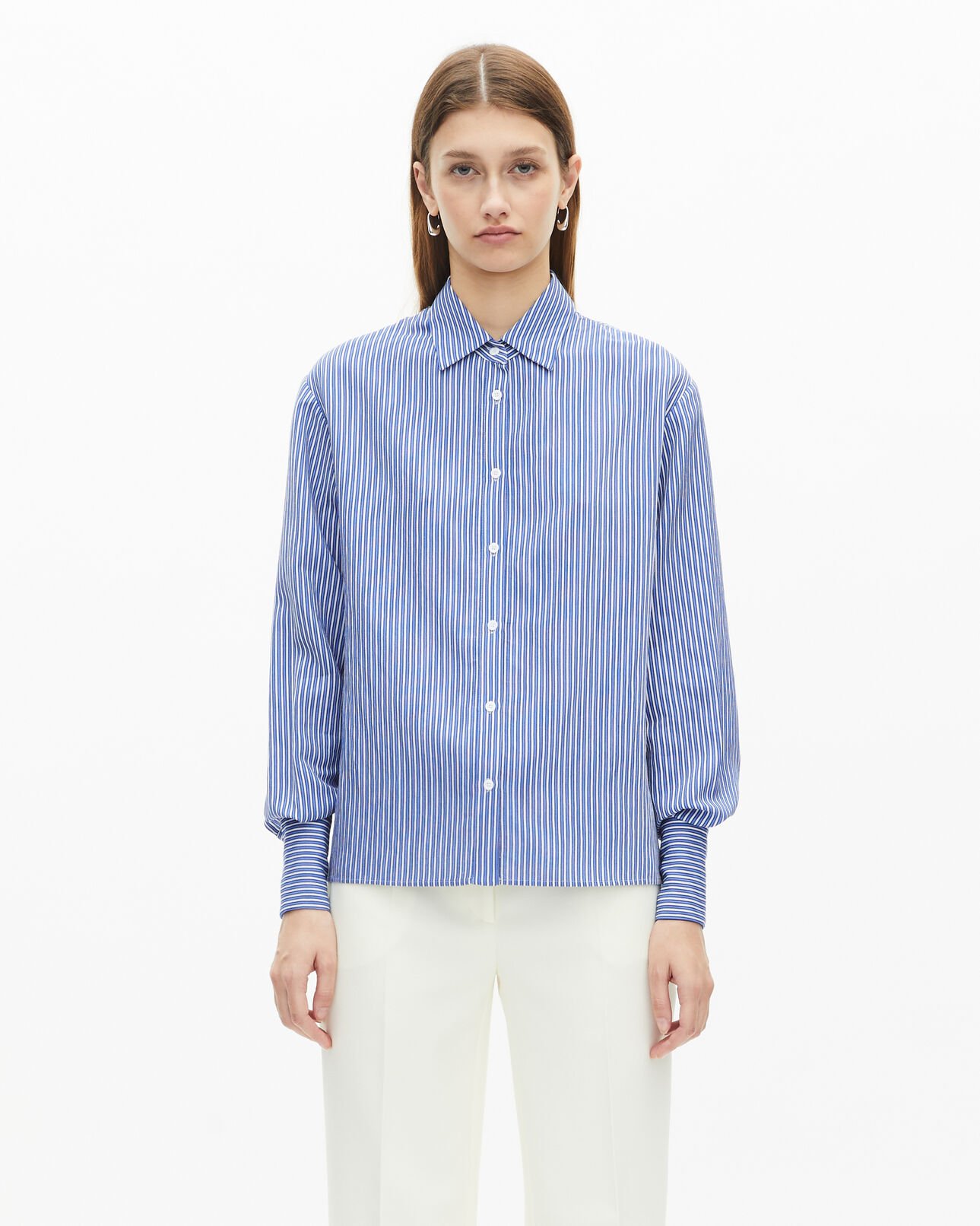 The Kooples WOMEN BLUE WHITE blue and white striped long sleeve shirt