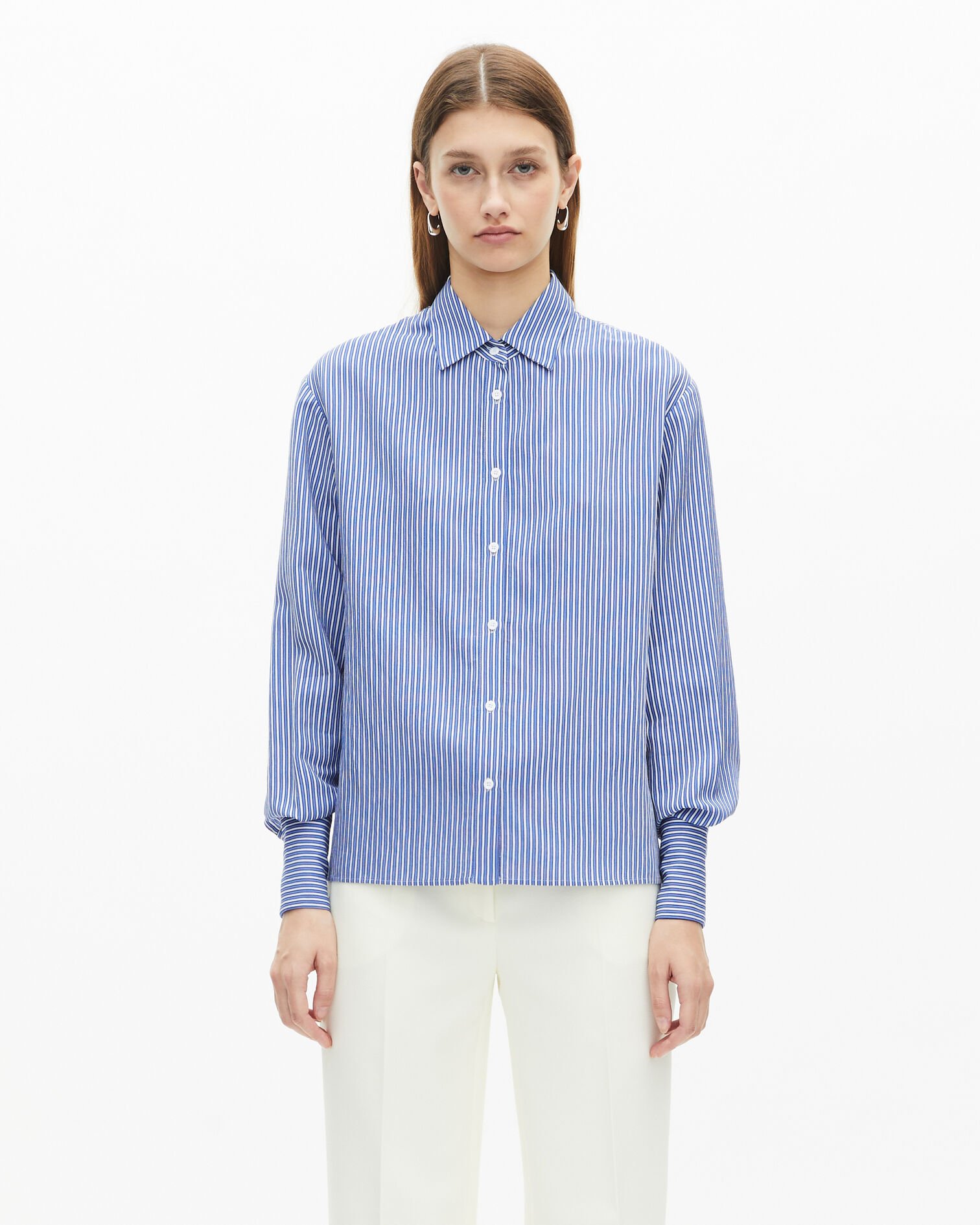Blue and white striped long sleeve shirt, BLUE WHITE, hi-res image number null