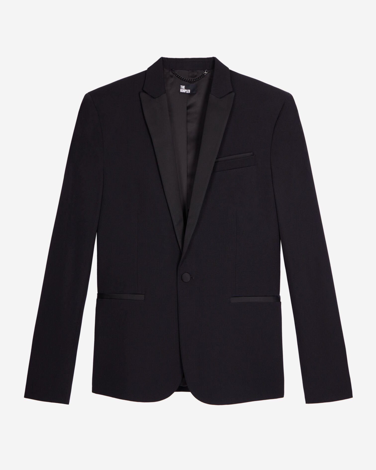 Veste de smoking avec détails en satin coupe ajustée noire, BLACK, hi-res image number null