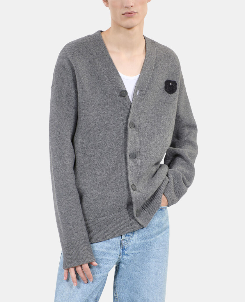 The Kooples MEN MIDDLE GREY MEL grey wool cardigan