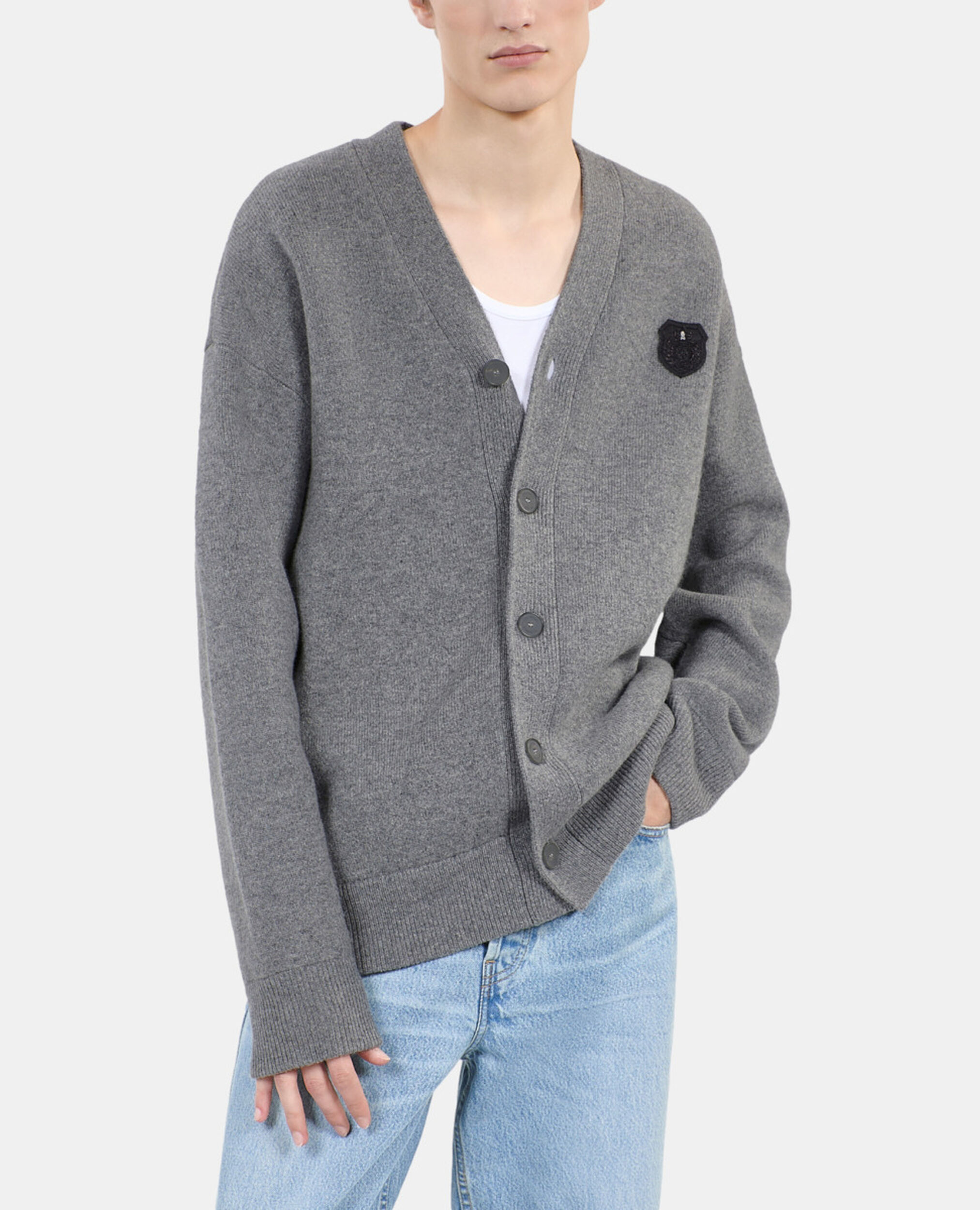 Grey wool cardigan, MIDDLE GREY MEL, hi-res image number null