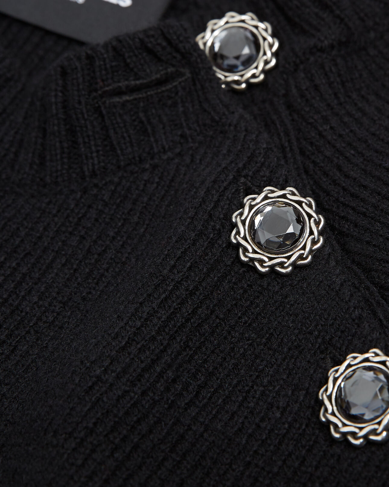 The Kooples FEMME BLACK pull laine noir col rond attaches bijoux