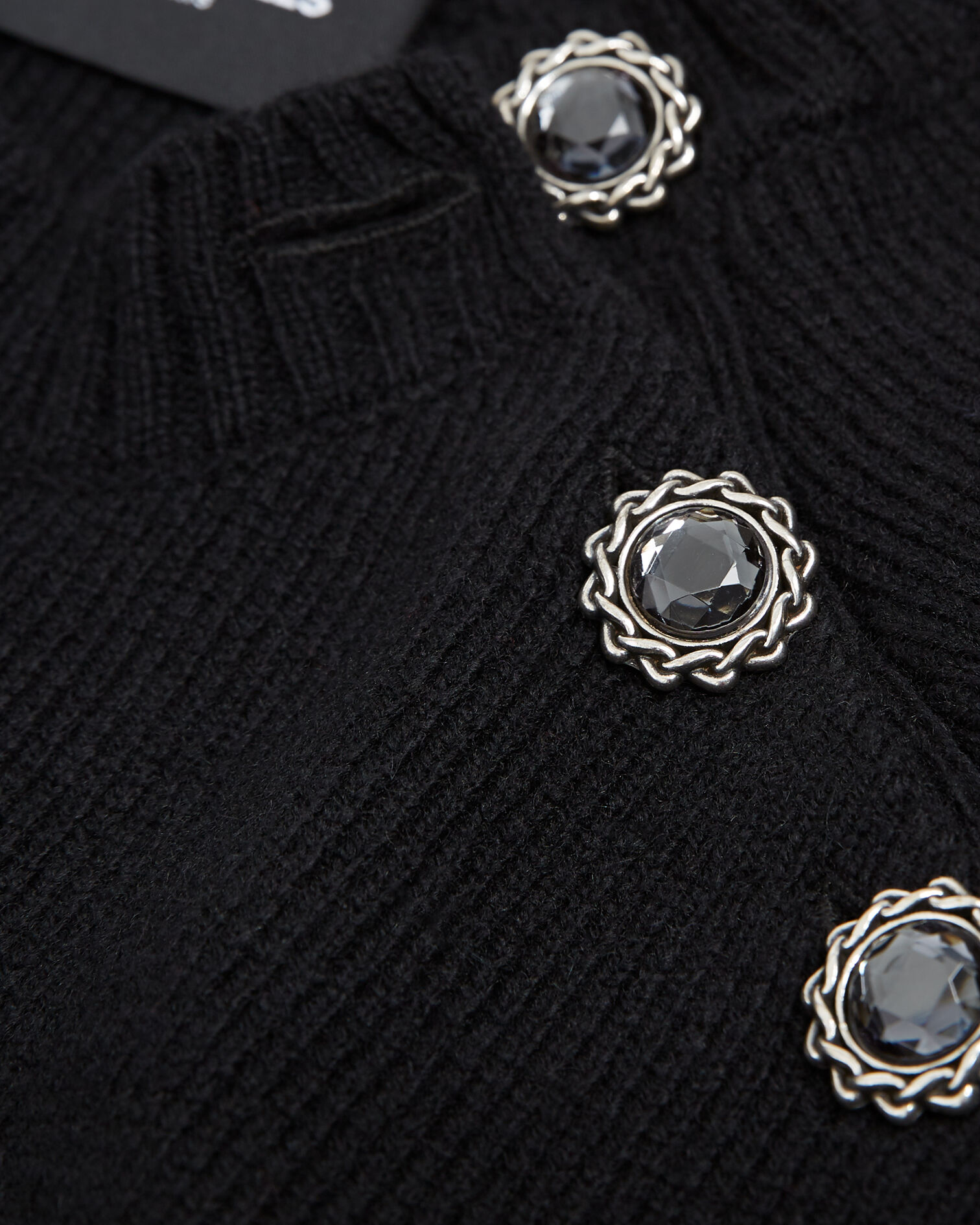 Pull laine noir col rond attaches bijoux, BLACK, hi-res image number null