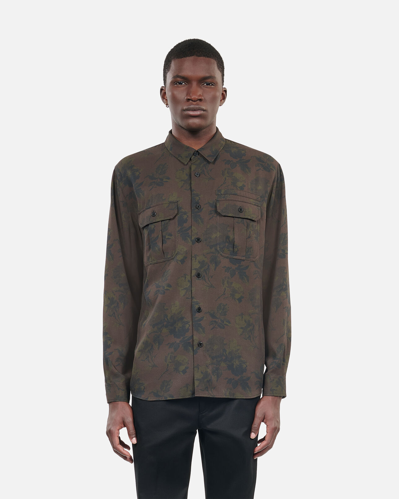 The Kooples MEN DARK BROWN brown floral print shirt