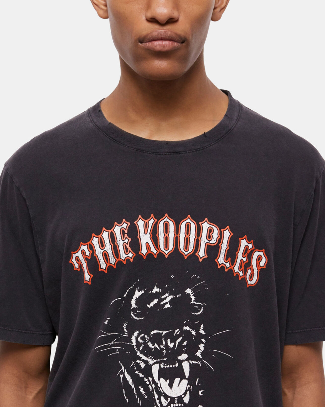 The Kooples MEN BLACK WASHED men's black screen print t-shirt