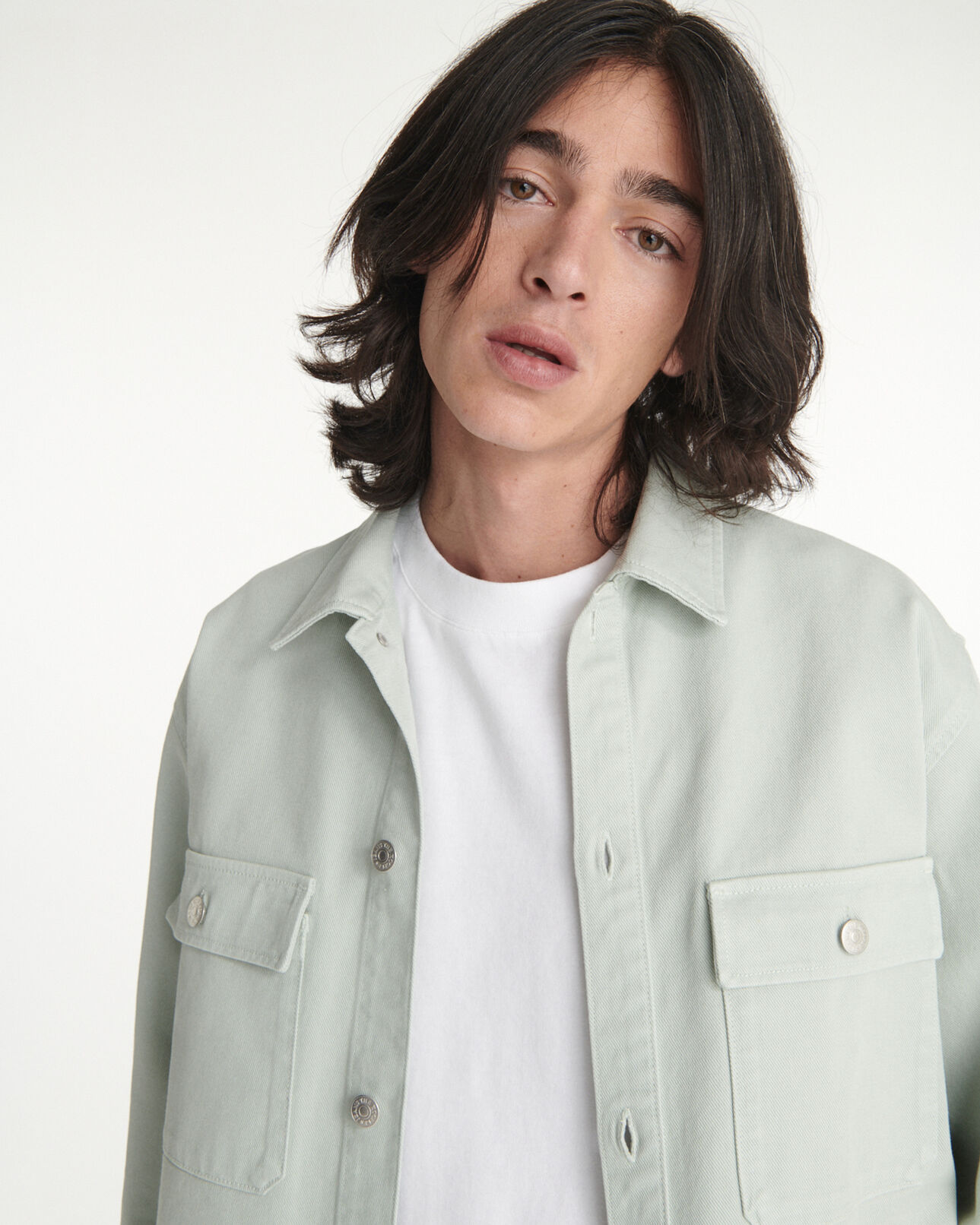 The Kooples MEN MINT mint green denim shirt with pockets