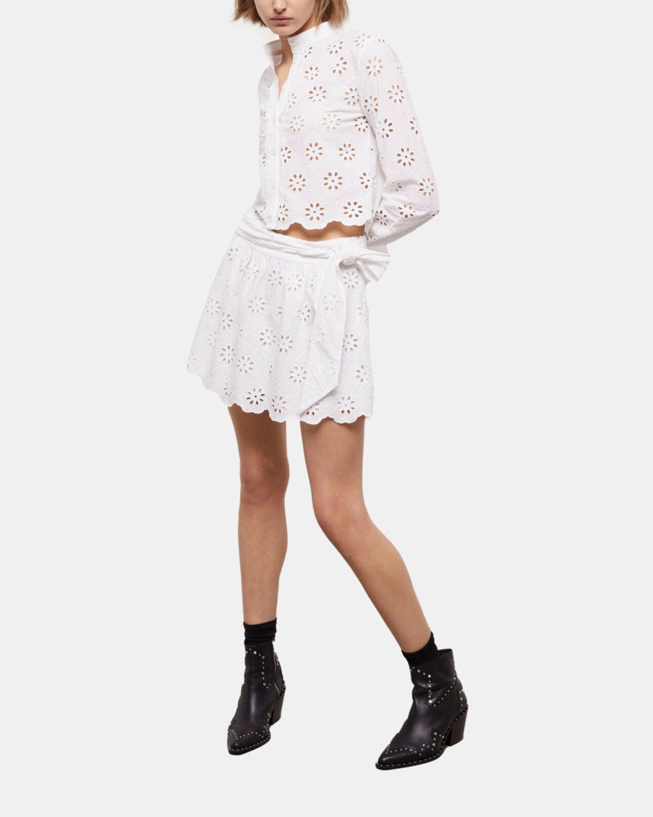 The Kooples DAMEN WHITE kurzer, weißer rock mit englischer stickerei