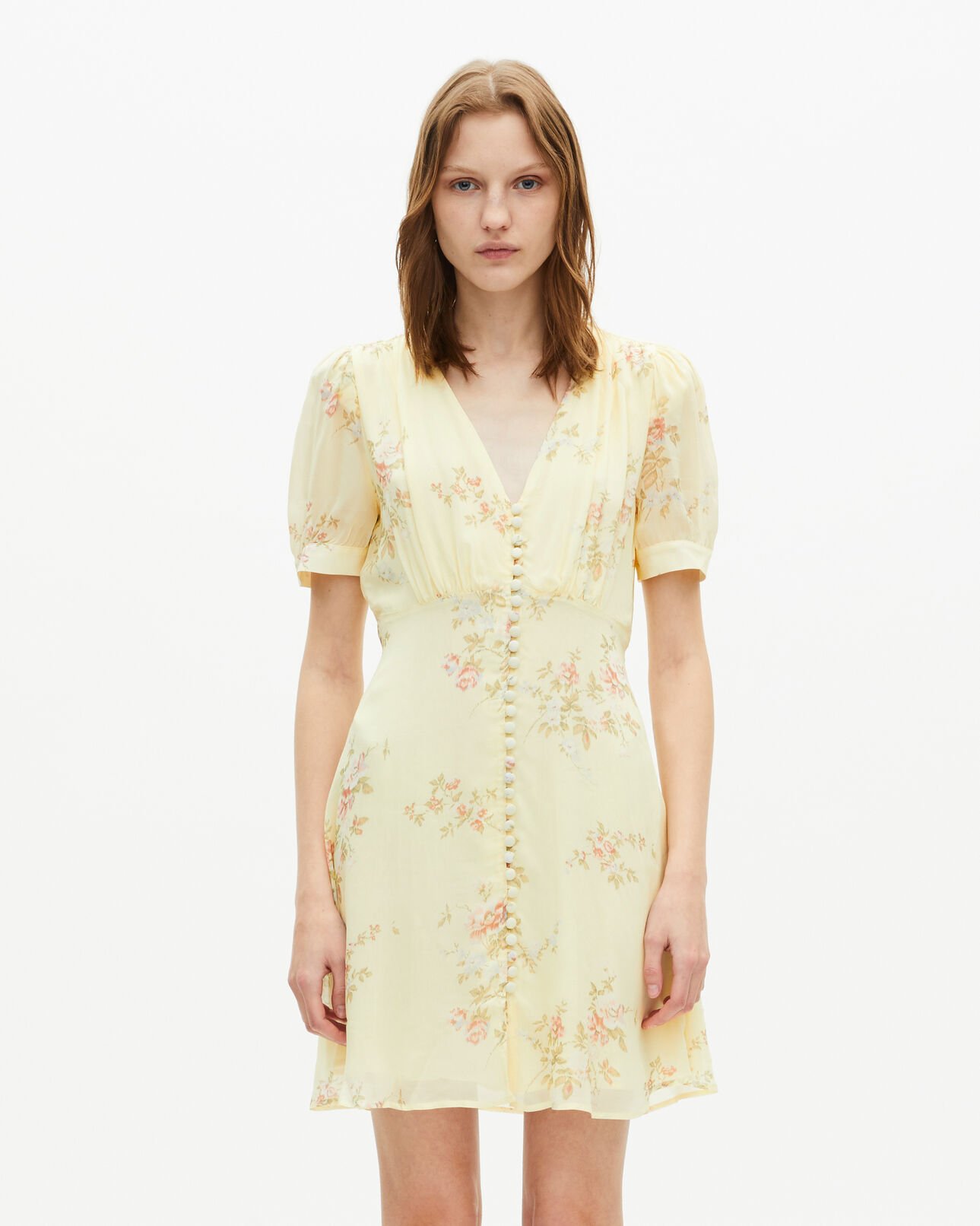 The Kooples WOMEN YELLOW short yellow floral print dress