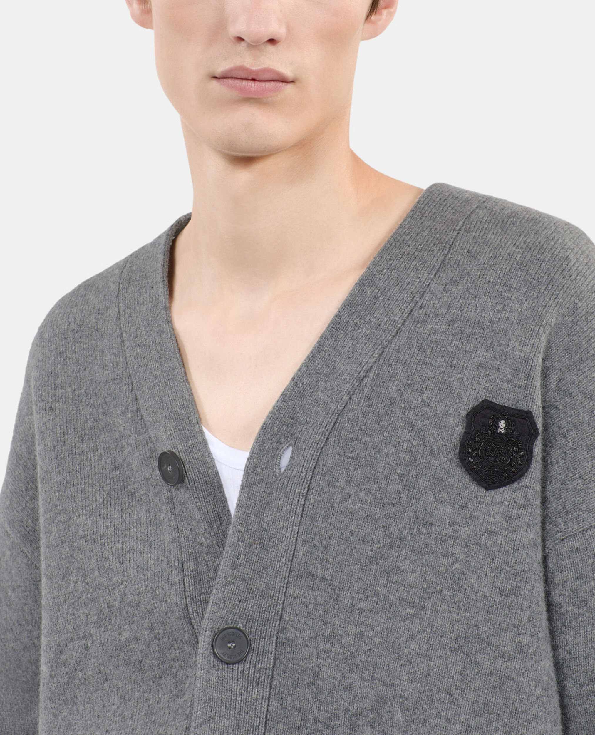 Grey wool cardigan, MIDDLE GREY MEL, hi-res image number null