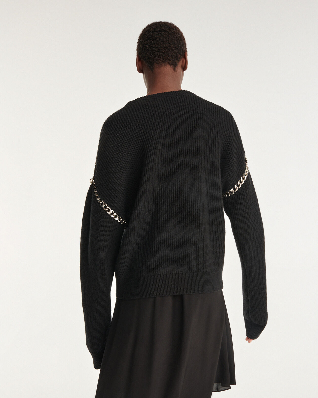 The Kooples F BLACK loose black wool sweater with chain details