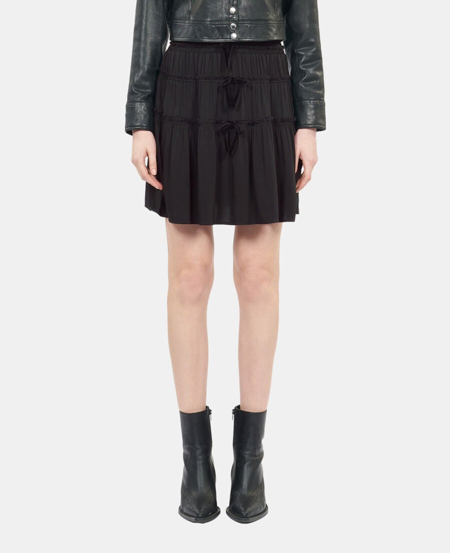 The Kooples DAMEN BLACK kurzer, schwarzer rock mit schleifen