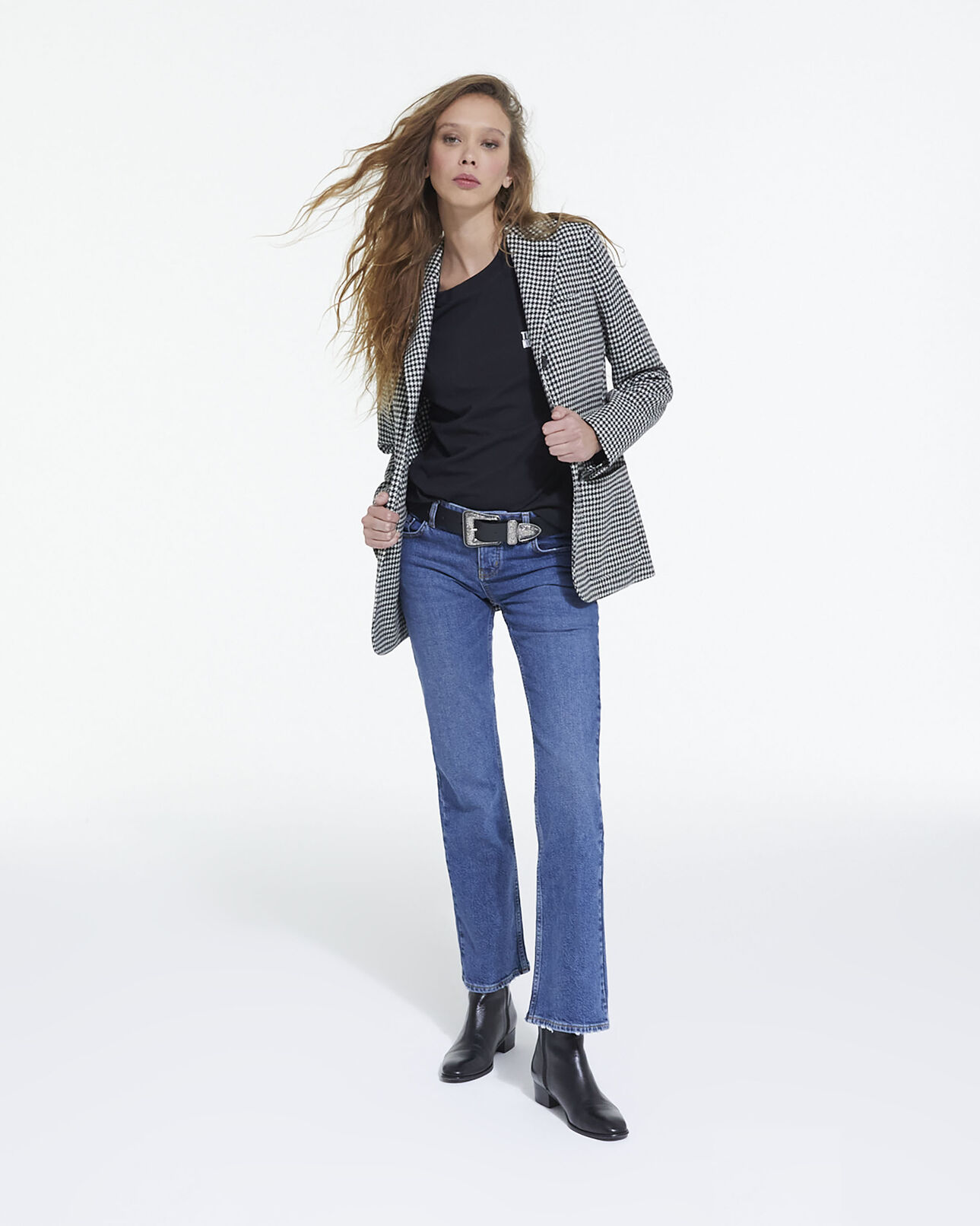 The Kooples WOMEN BLACK WHITE printed wool jacket