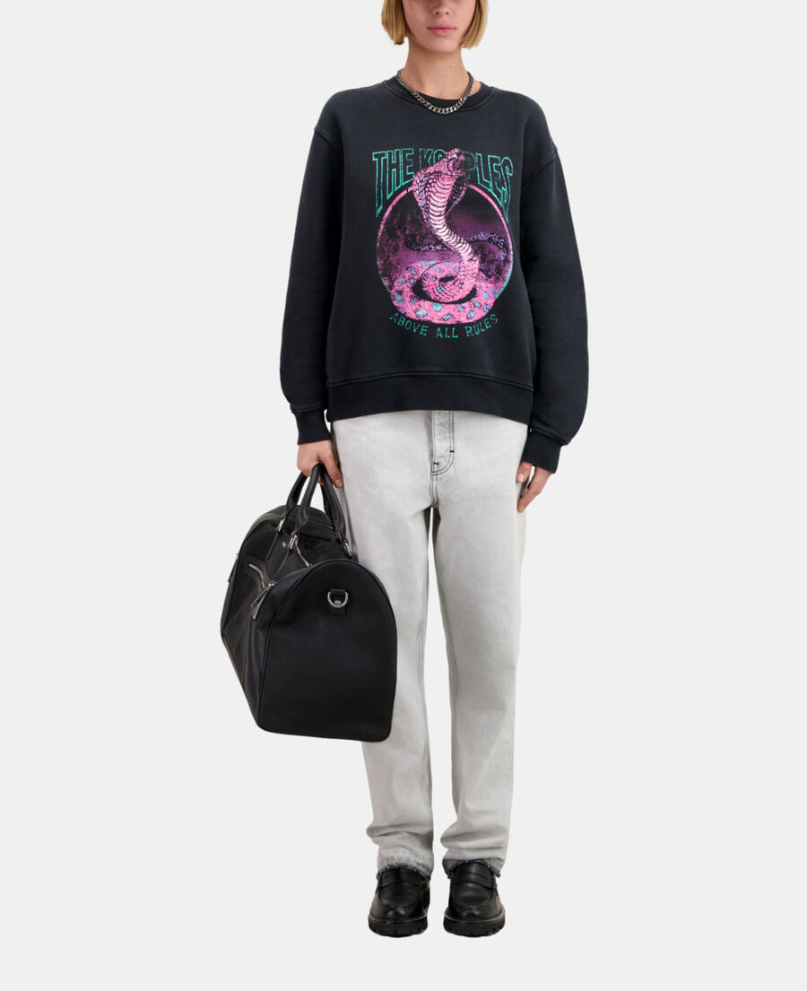 women's black sweatshirt with cobra serigraphy