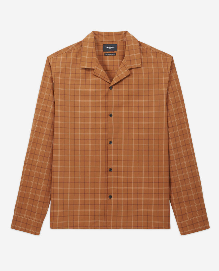 The Kooples HOMME ROUILLE chemise orange à carreaux col cubain