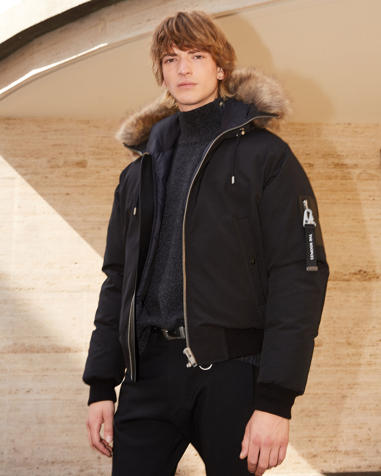 The Kooples HOMME BLACK doudoune nylon noire courte capuche