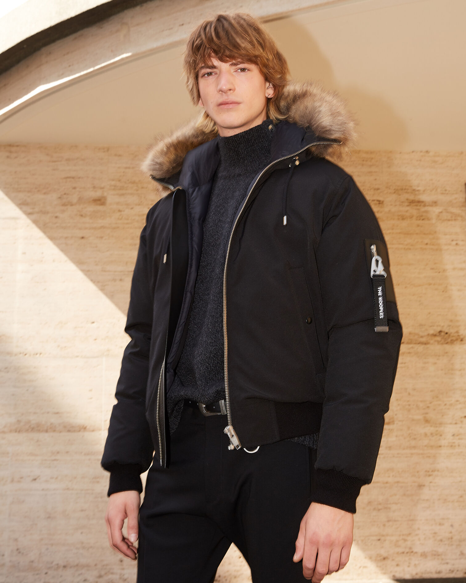 Cropped black nylon down jacket with hood, BLACK, hi-res image number null