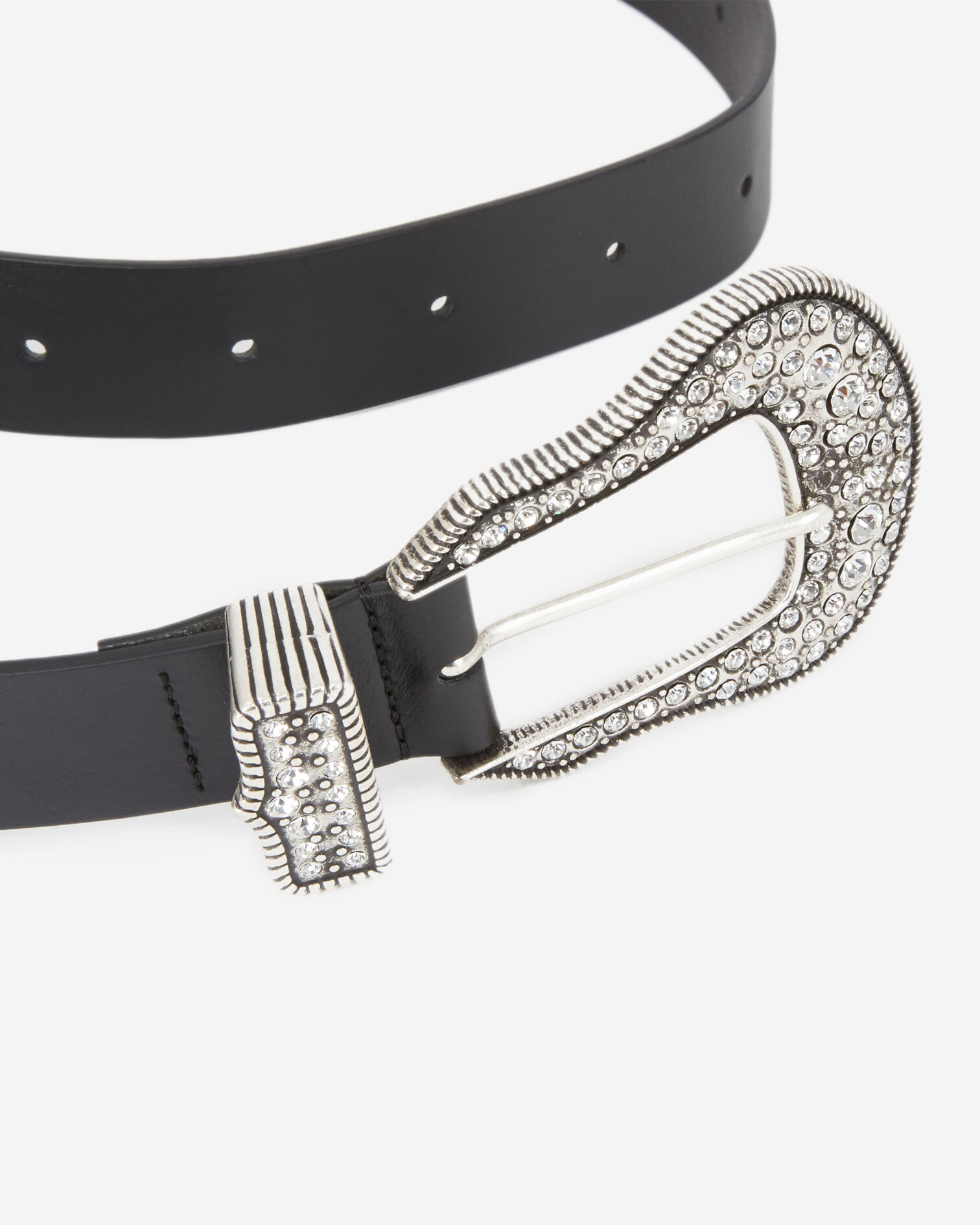 Ceinture en cuir noire boucle argentée, BLACK, hi-res image number null