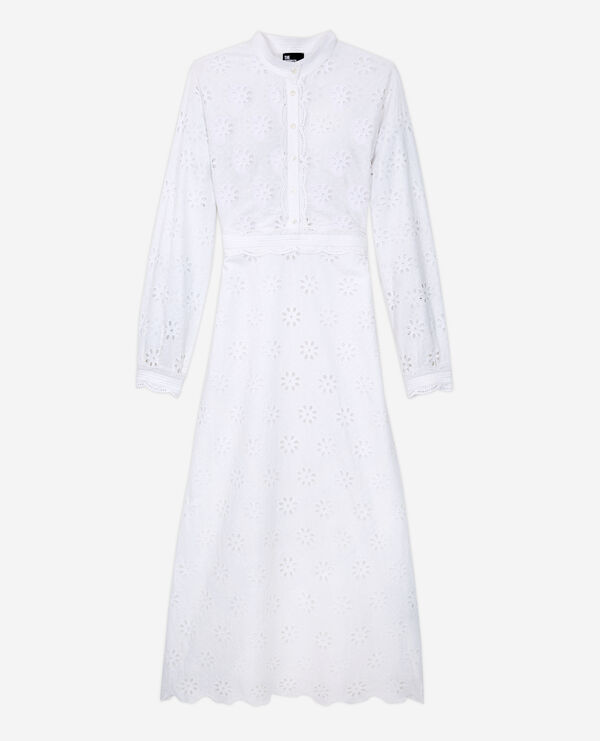 long white dress with broderie anglaise