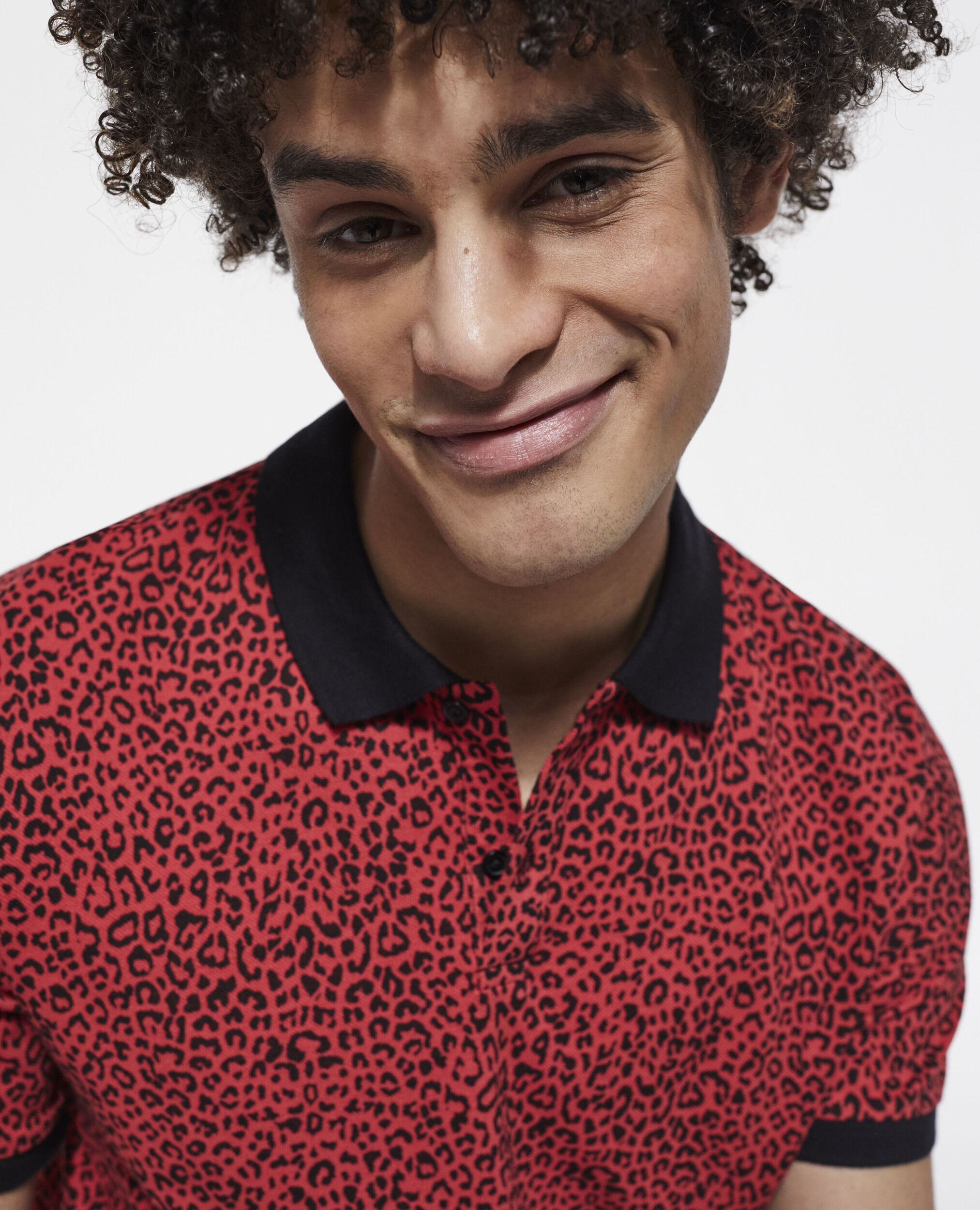 Red polo with leopard print, DARK RED, hi-res image number null