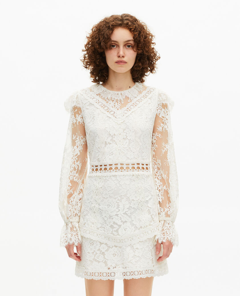 The Kooples MUJER WHITE vestido corto de encaje crudo