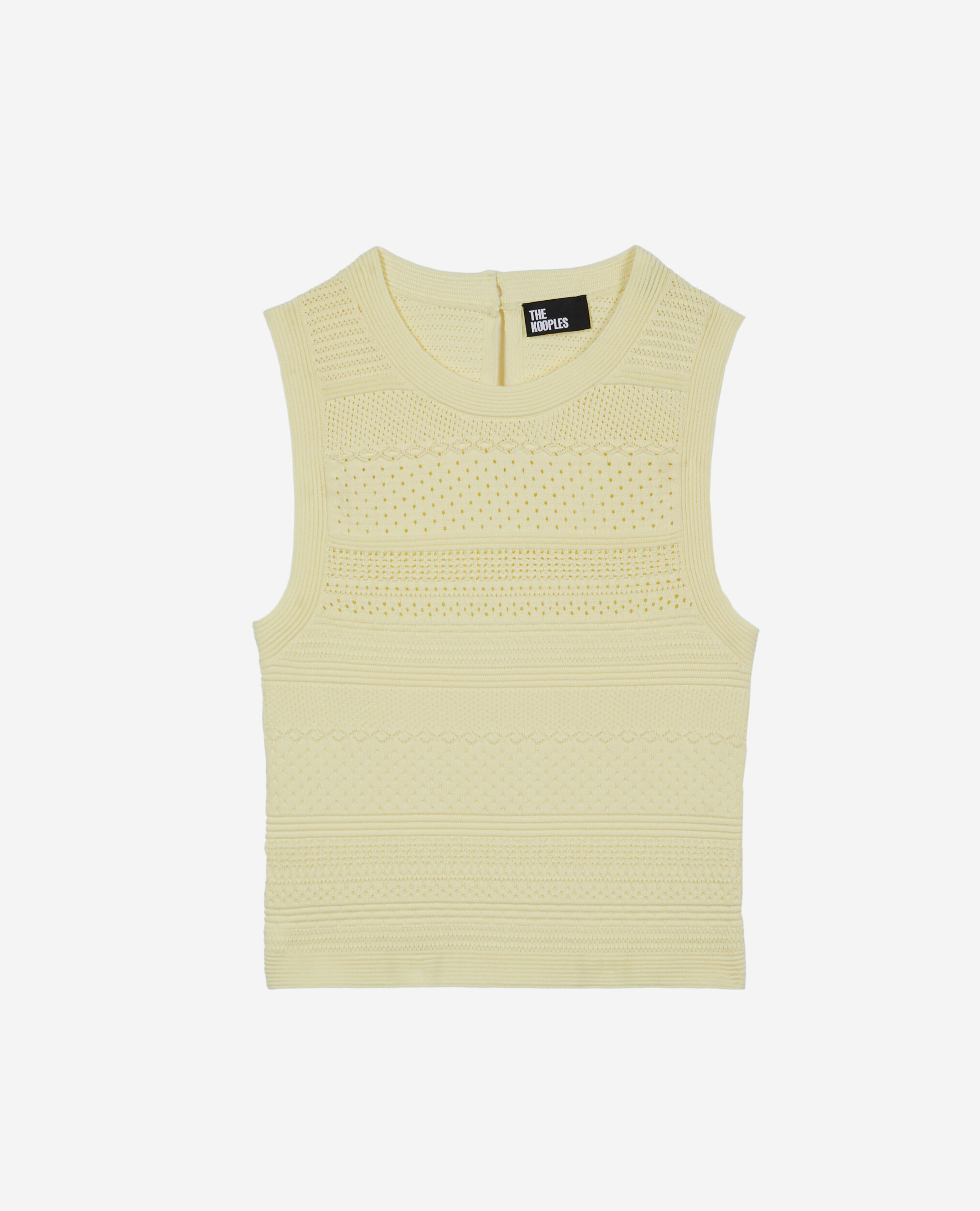 Short light yellow openwork knit top, BRIGHT YELLOW, hi-res image number null
