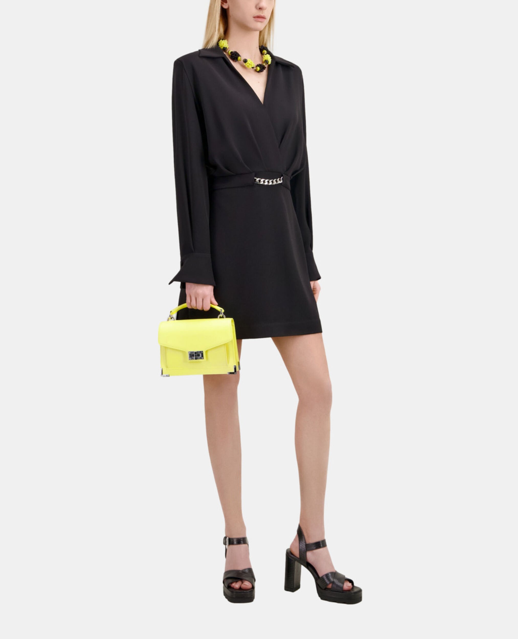 Short black crepe dress with chain, BLACK, hi-res image number null