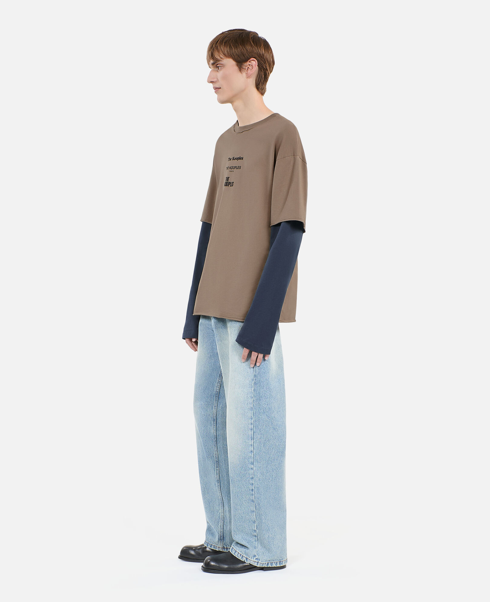 The Kooples HERREN BEIGE KAKI langärmeliges, khakifarbenes t-shirt