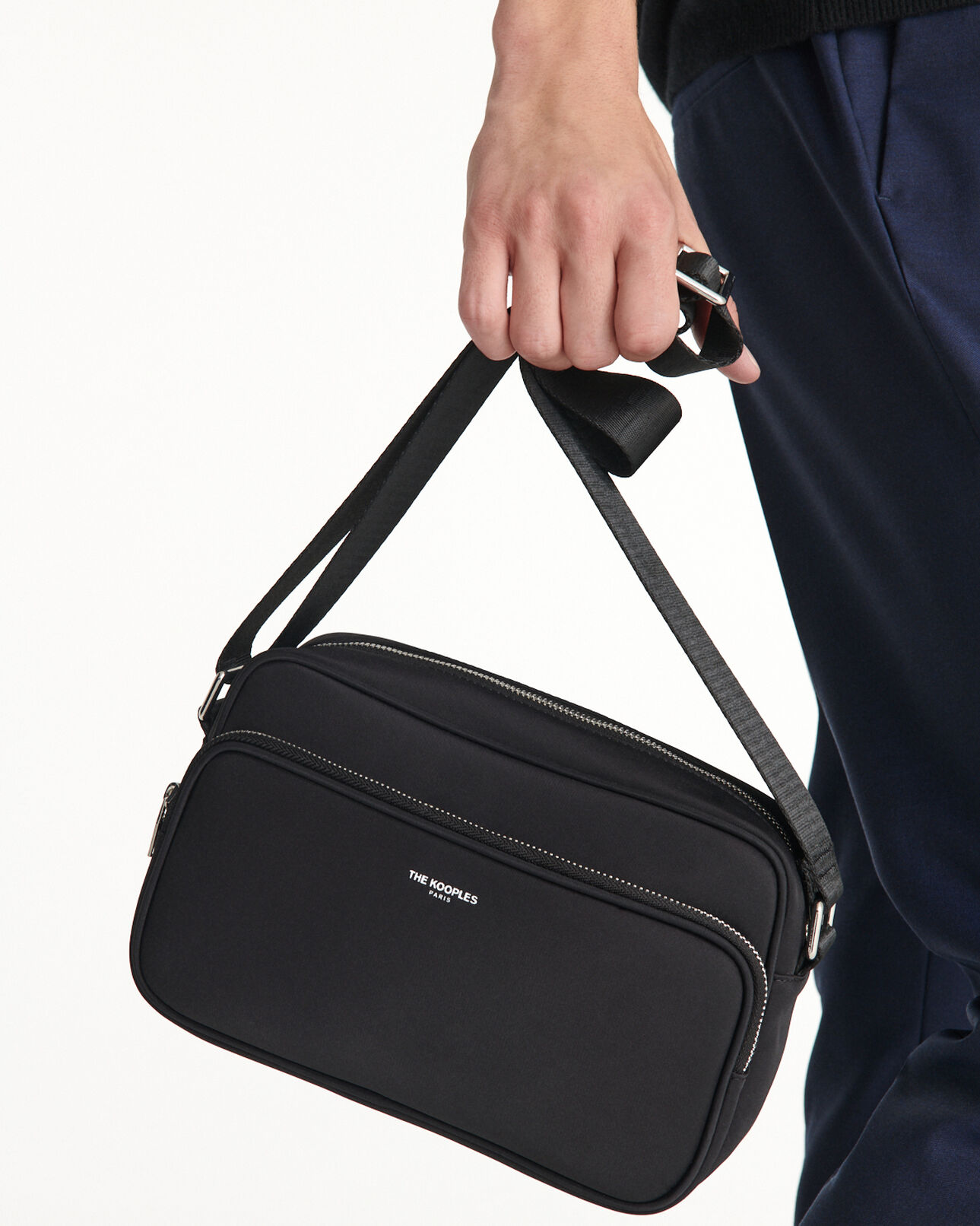 The Kooples MEN BLACK black nylon messenger bag