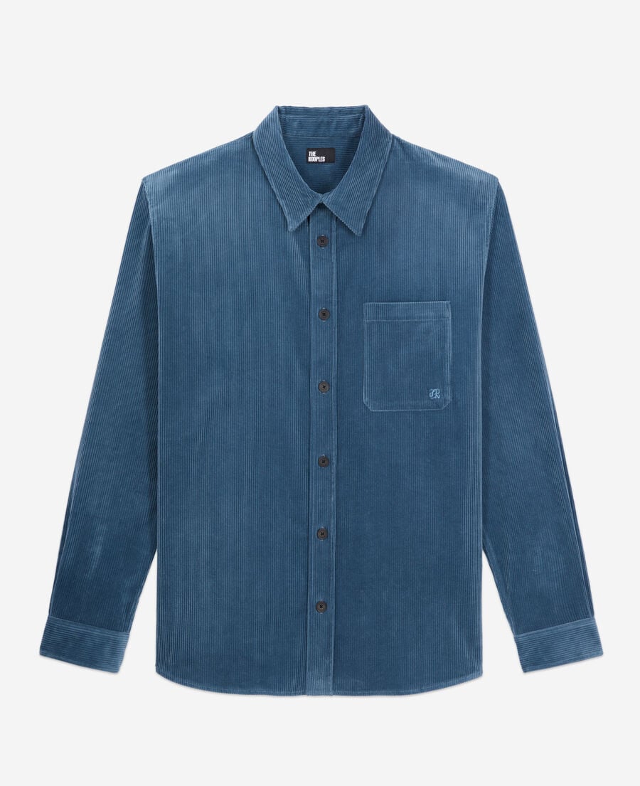 The Kooples HERREN BLUE PETROL blaues hemd aus cordsamt