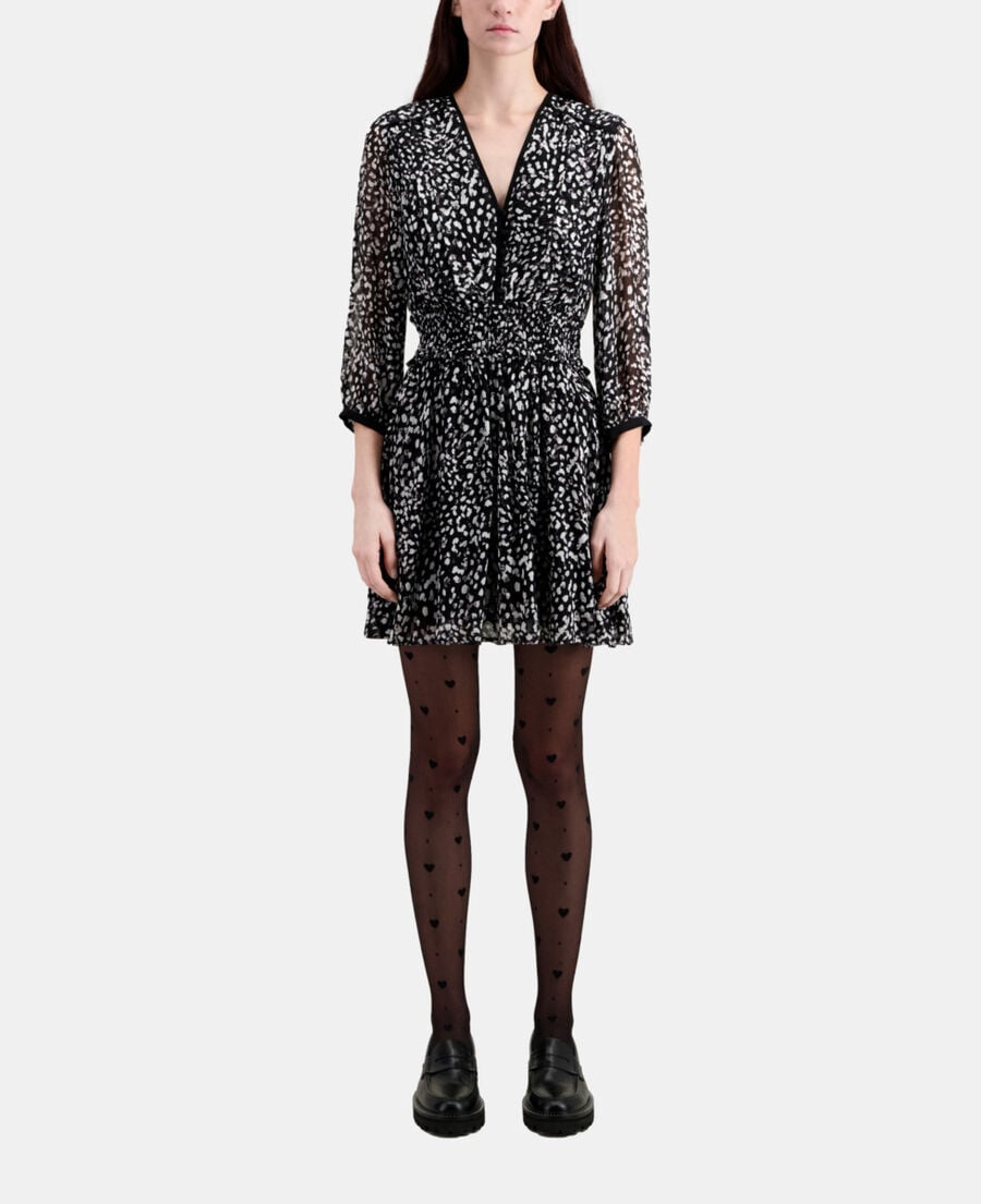 The Kooples DAMEN BLACK WHITE kurzes kleid mit print und gesmokten details