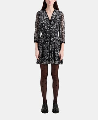 The Kooples DAMEN BLACK WHITE kurzes kleid mit print und gesmokten details