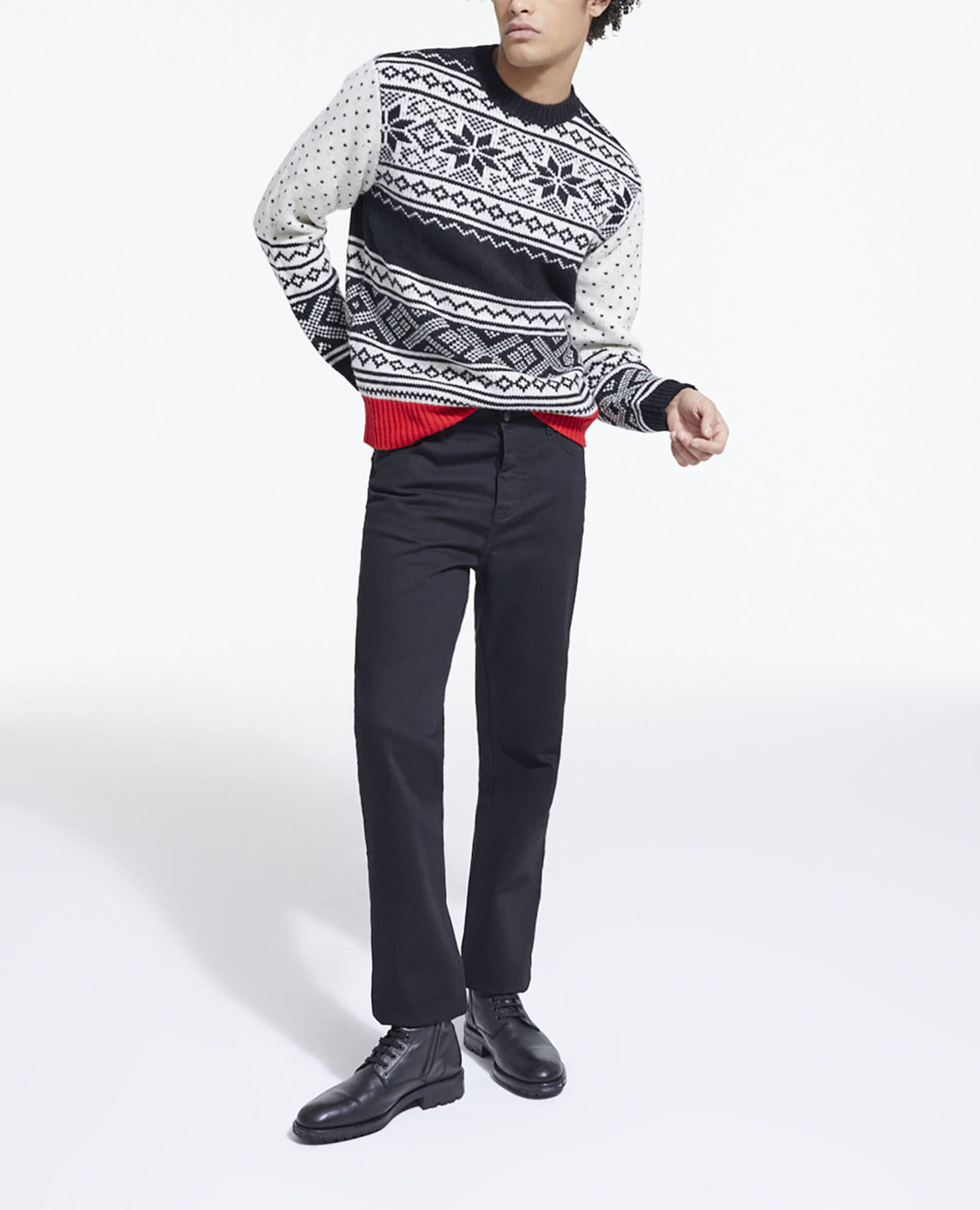 Patterned wool sweater, BLACK RED OFF WHITE, hi-res image number null