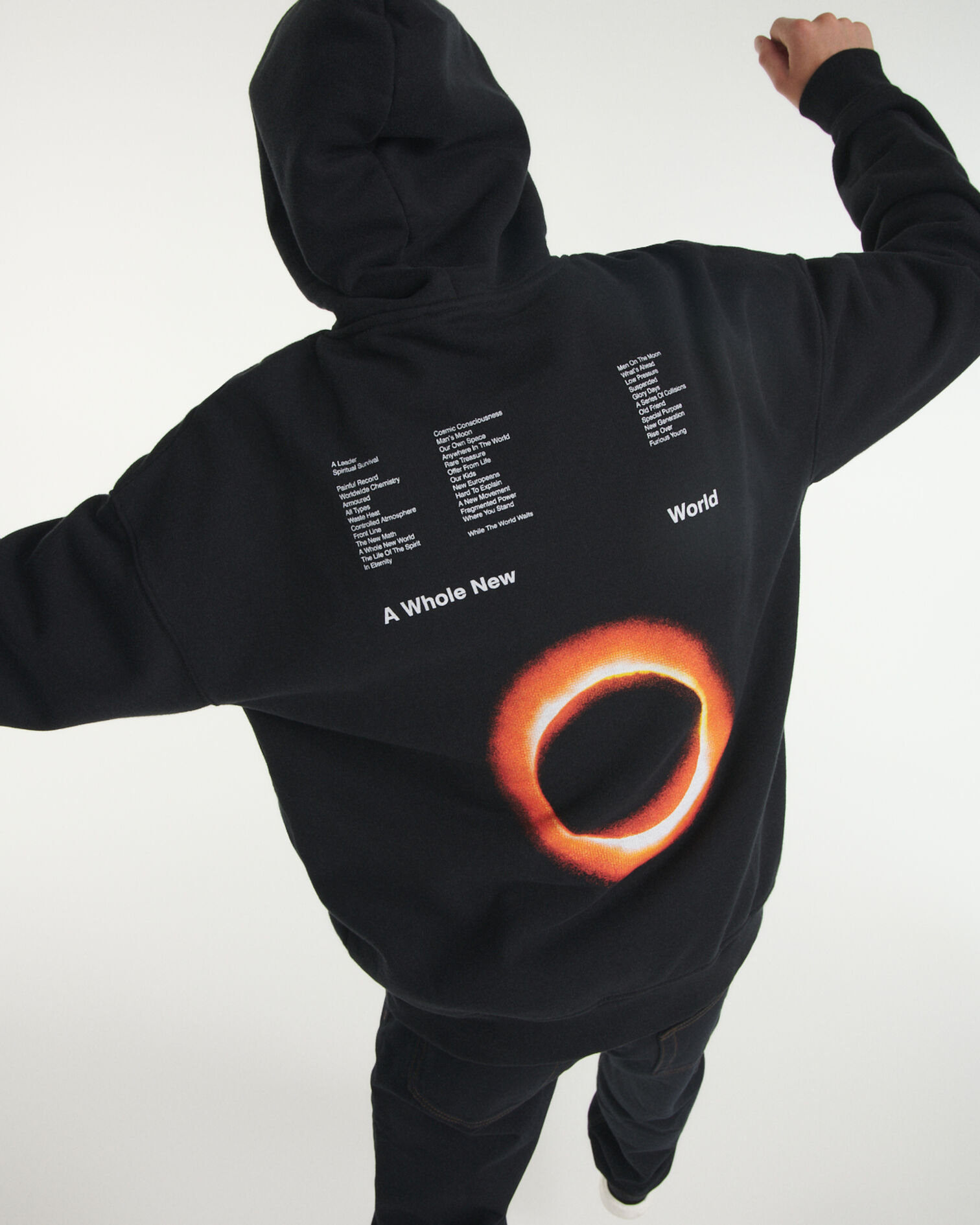 Sweat capuche noir imprimé eclipse dos, BLACK, hi-res image number null