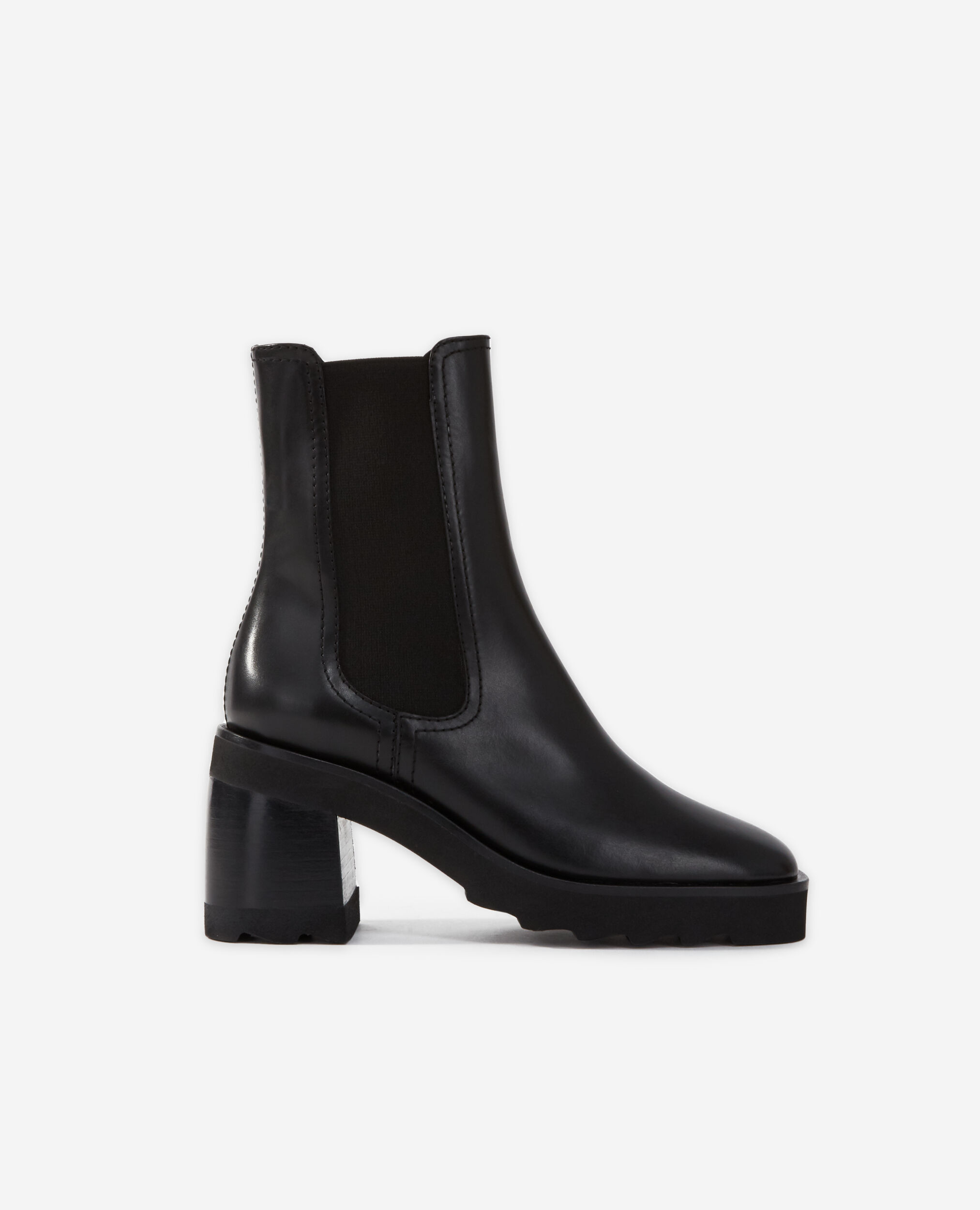 Black leather heeled boots, BLACK, hi-res image number null