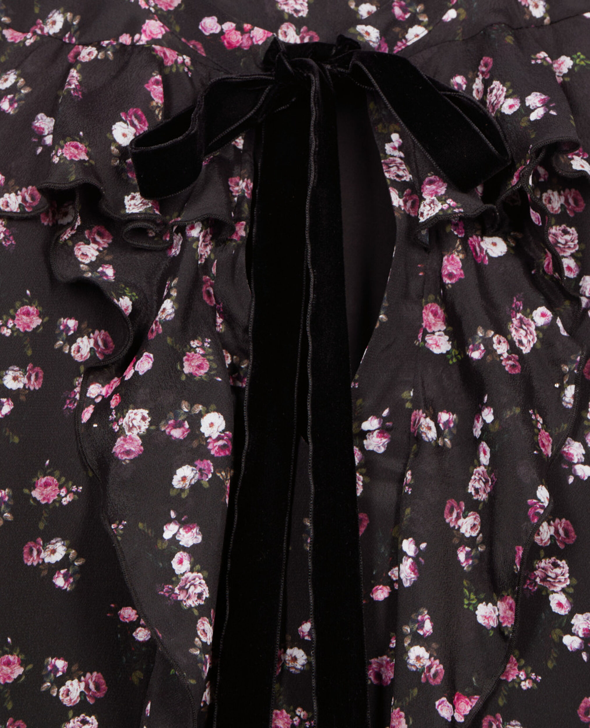 Robe courte à volants imprimé fleuri, BLACK, hi-res image number null