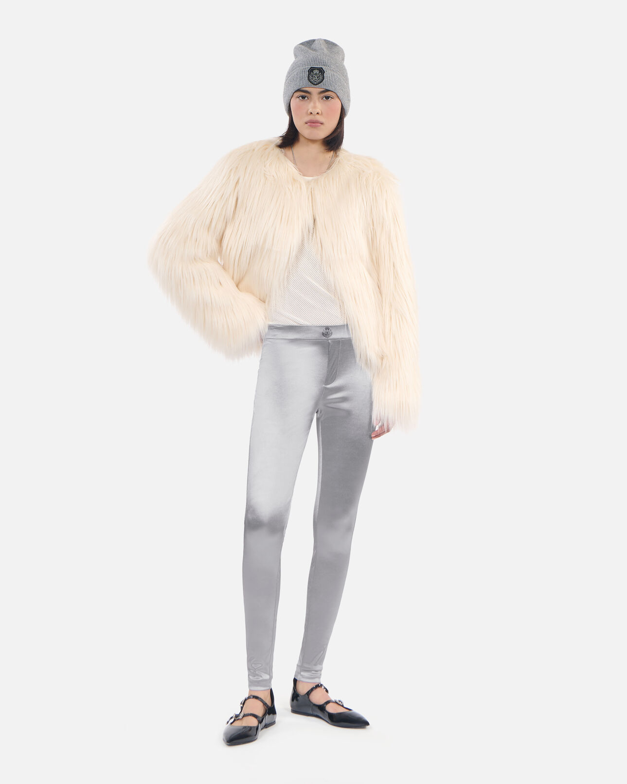 The Kooples FEMME SILVER legging satiné argenté