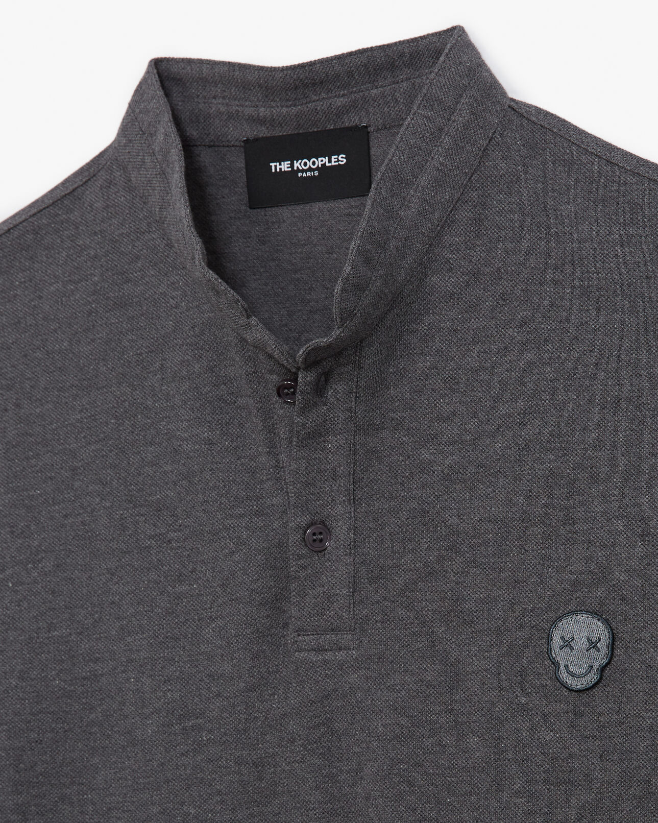 The Kooples HOMME MIDDLE GREY MELANGE polo col officier gris en coton