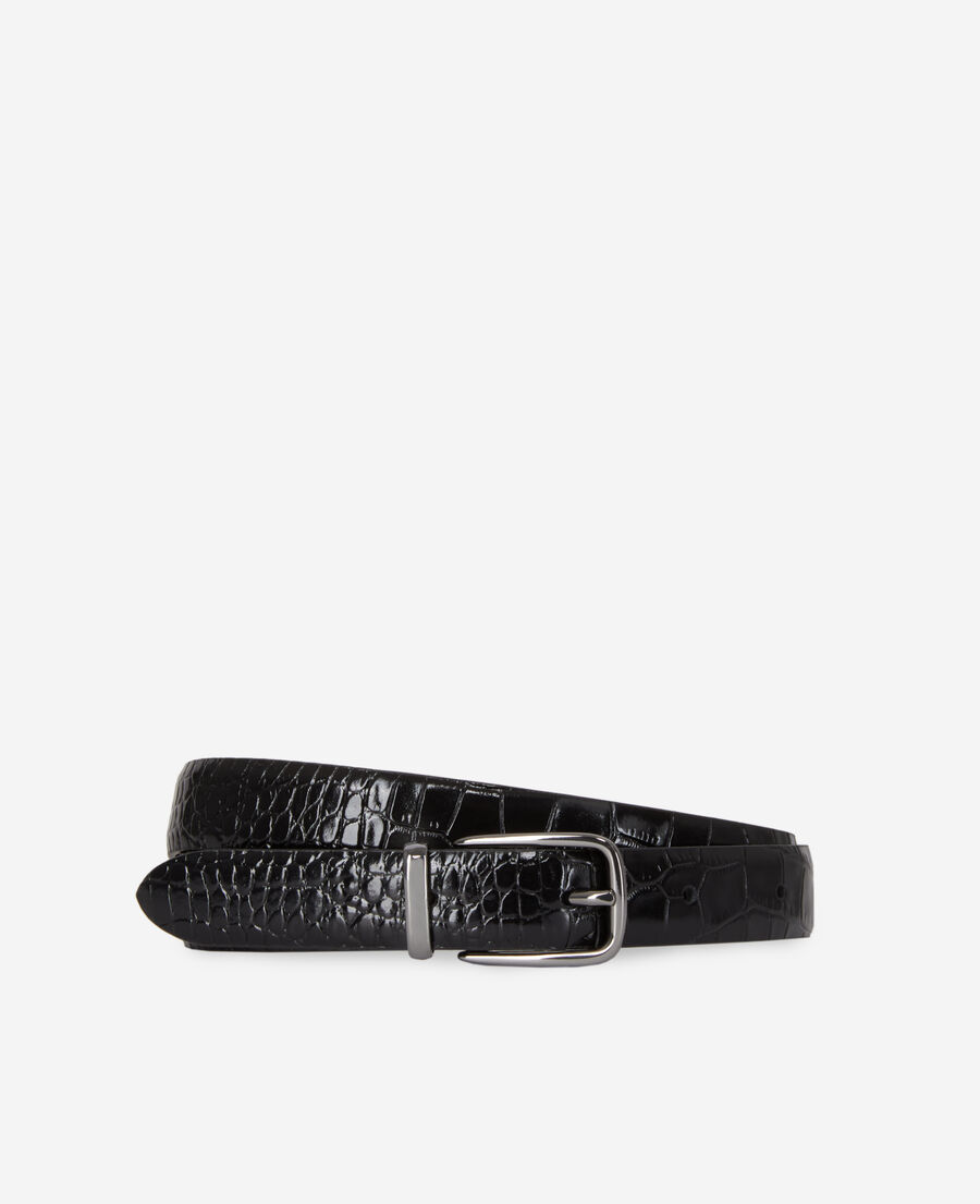 더 쿠플스 The Kooples Ceinture en cuir noir effet crocodile,BLACK