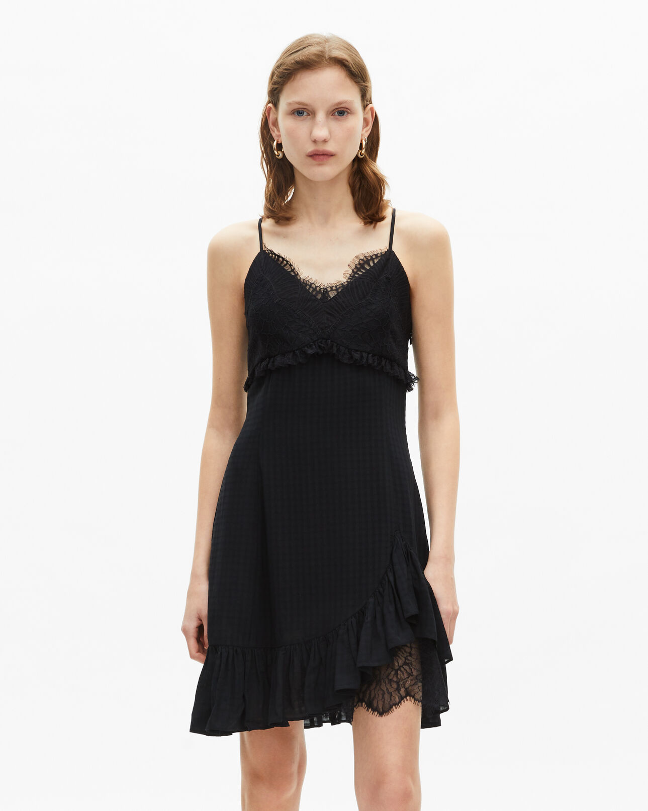 The Kooples WOMEN BLACK short dress with black lace detail