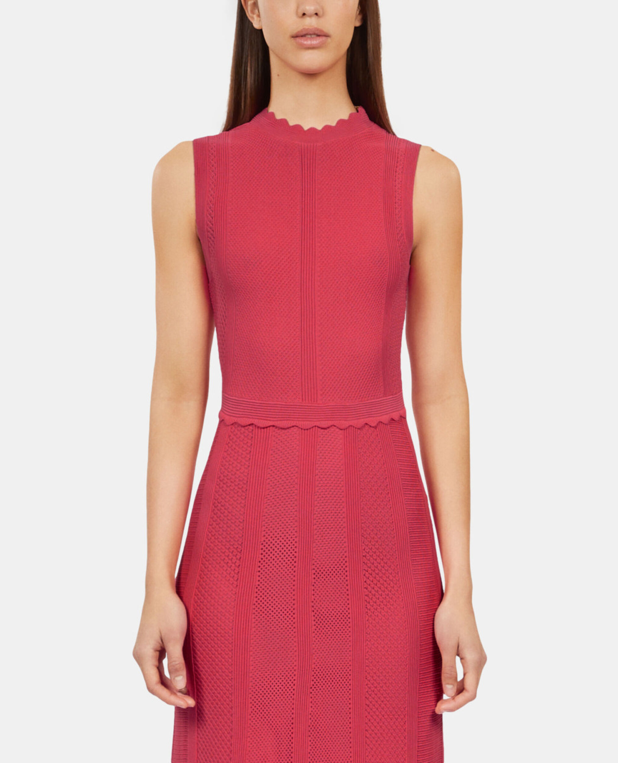 Long fuchsia openwork knit dress, RETRO PINK, hi-res image number null