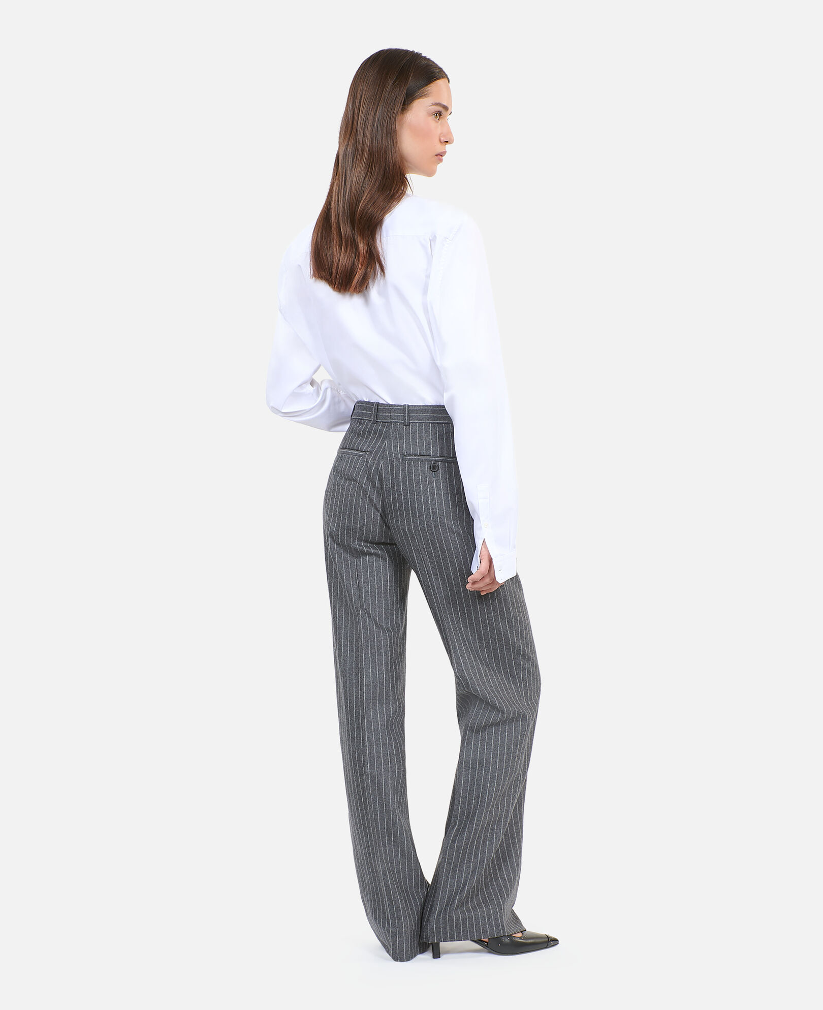 The Kooples WOMEN LIGHT GREY straight striped tailored pants