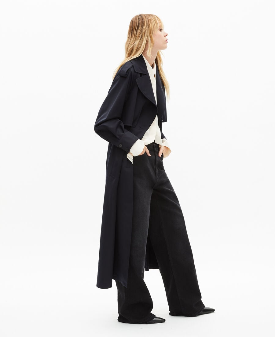The Kooples DAMEN NAVY fl&uuml;ssiger trenchcoat aus wollgemisch in marine