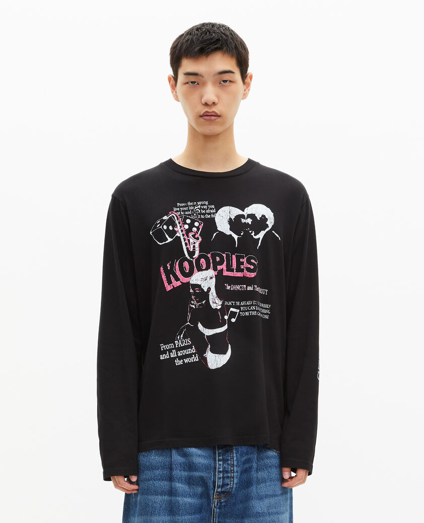 The Kooples MEN BLACK WASHED long-sleeved t-shirt with black screen printing