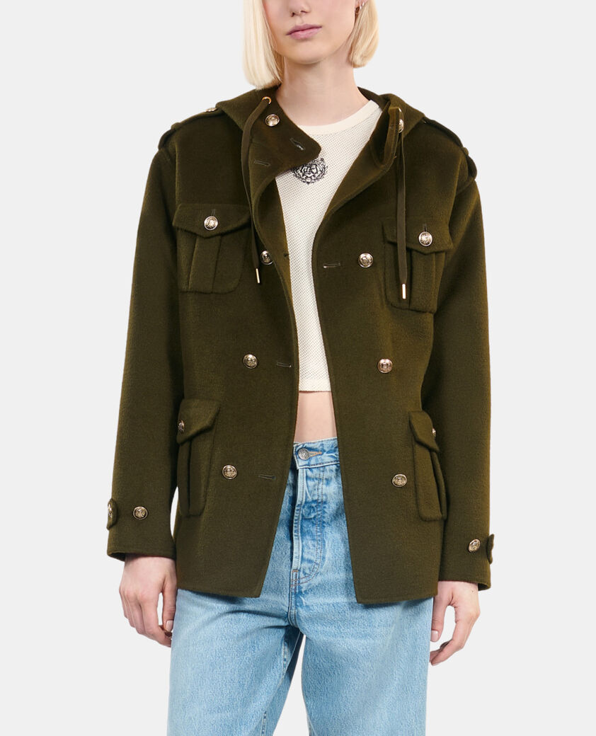 The Kooples FEMME KAKI blouson style officier en laine m&eacute;lang&eacute;e kaki
