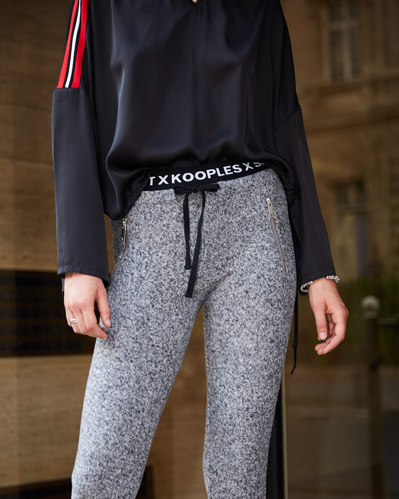The Kooples FEMME GREY MELANGE jogging gris molleton bande signature