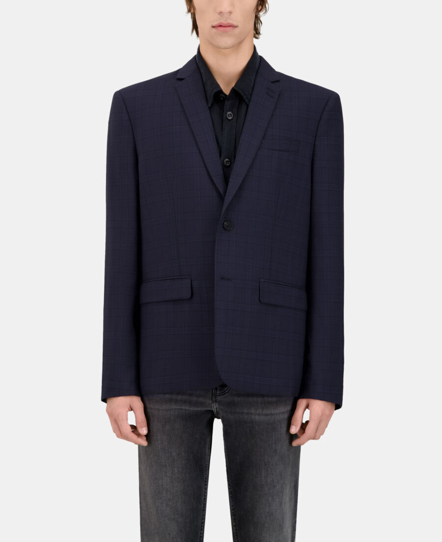 The Kooples MEN NAVY navy blue prince of wales wool suit jacket